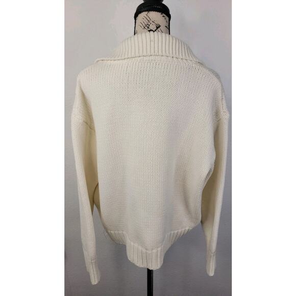 ZARA Thick Knit Polo Sweater Womens Large Semi Crop Pocket Cream Cottagecore - Picture 6 of 10